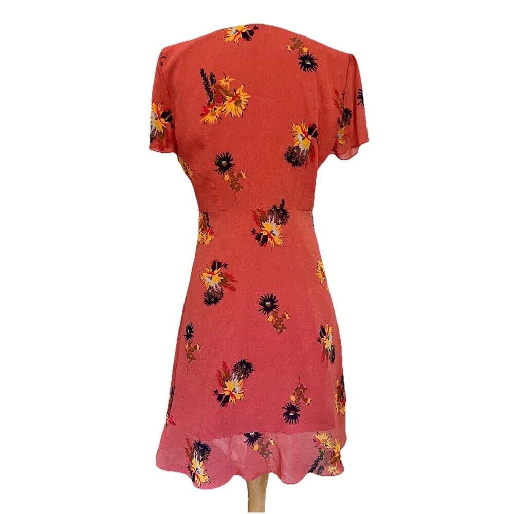Madewell Posy Cactus Flower Burnt Orange Ruffle Dress Size 2 Summer Fall Wedding - Picture 4 of 8